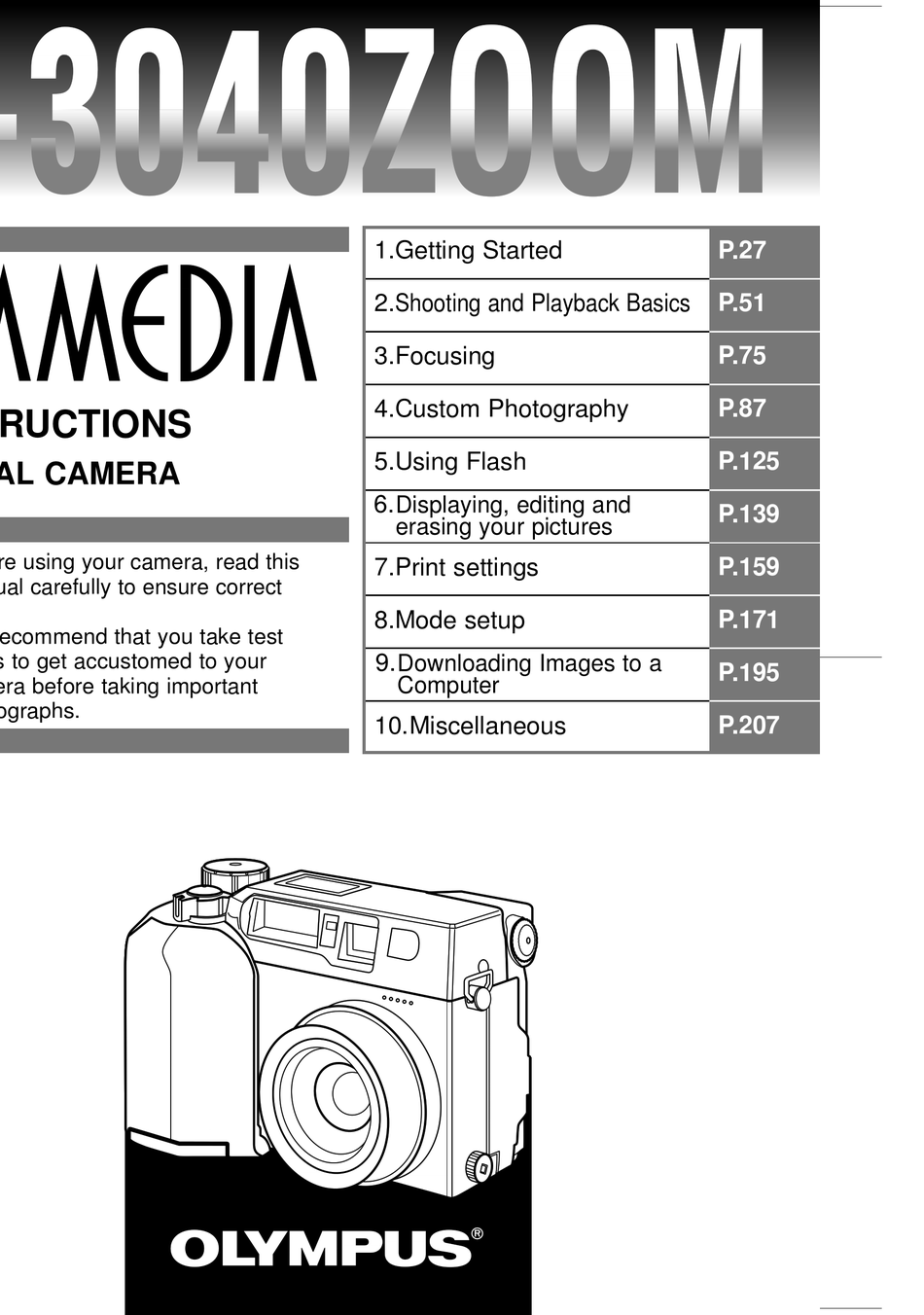 OLYMPUS CAMEDIA C3040ZOOM INSTRUCTIONS MANUAL Pdf Download ManualsLib