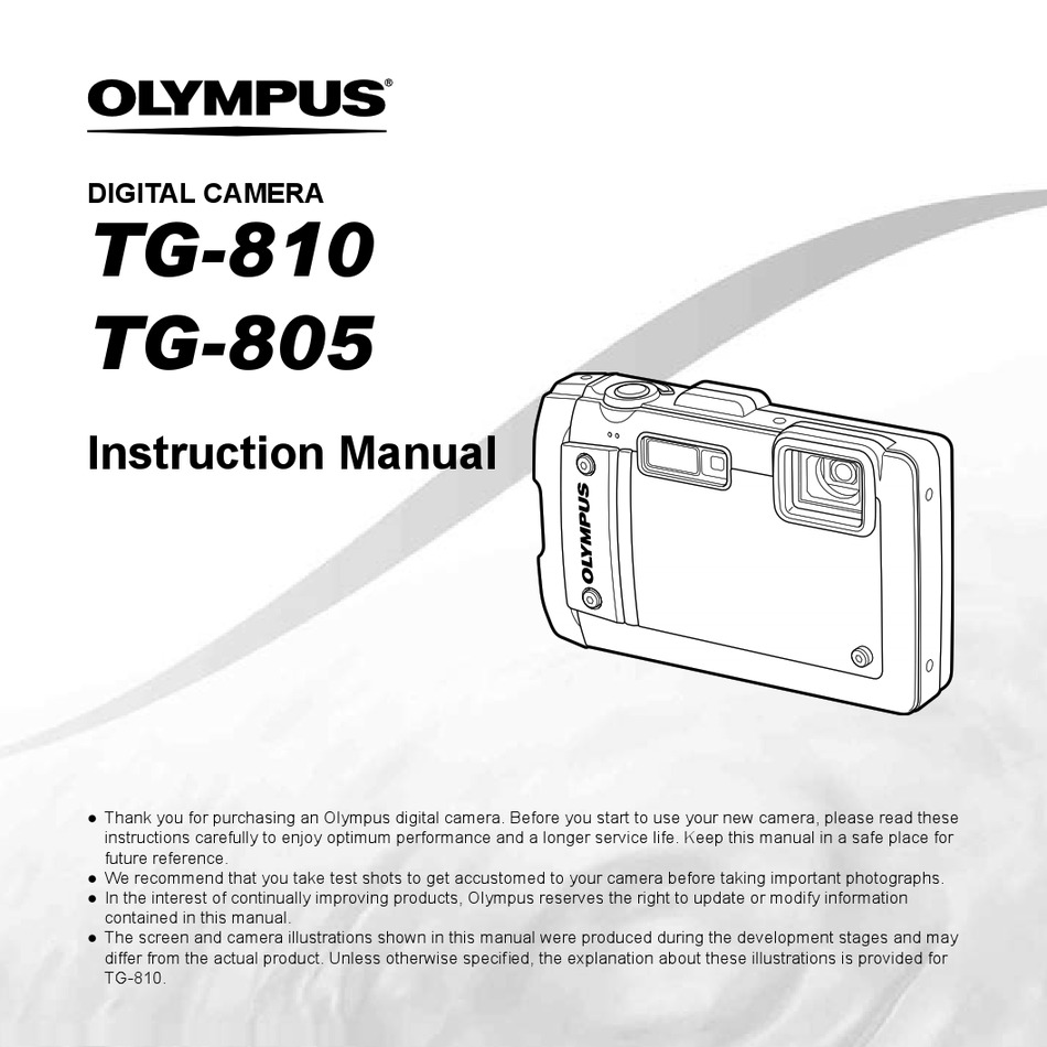 OLYMPUS DIGITAL CAMERA TG805 INSTRUCTION MANUAL Pdf Download ManualsLib