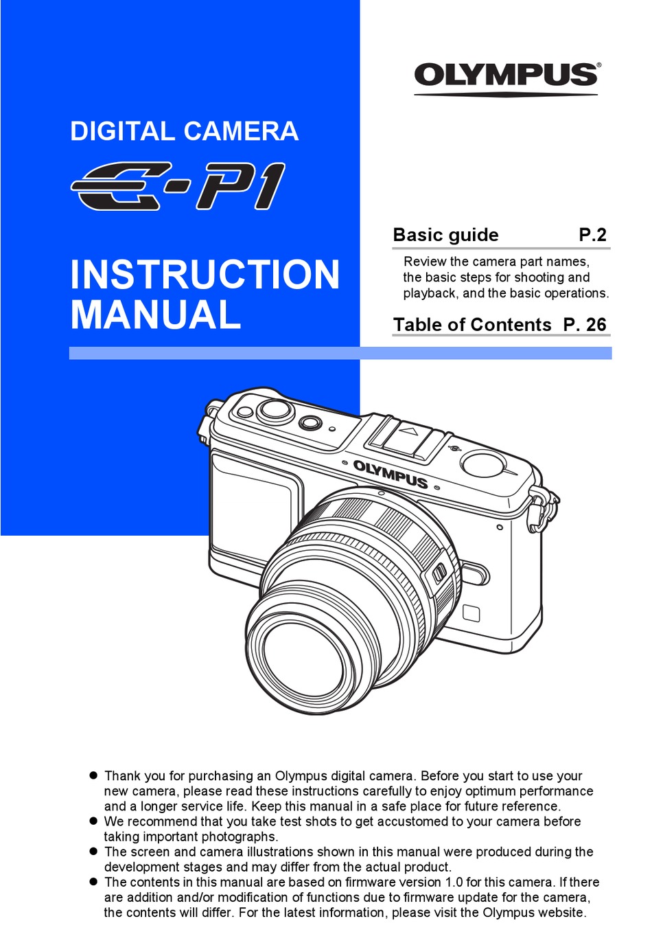 Olympus E P1 Instruction Manual Pdf Download Manualslib