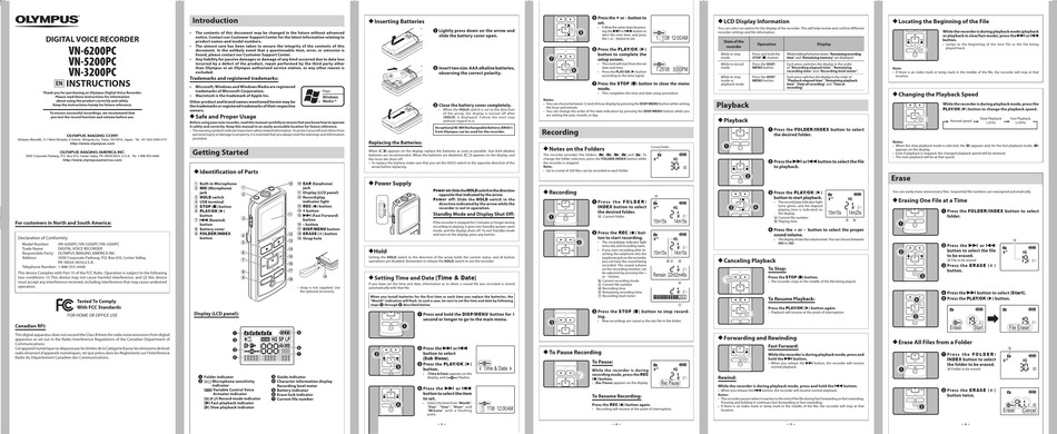 Olympus Vn 6200pc Instructions Pdf Download Manualslib