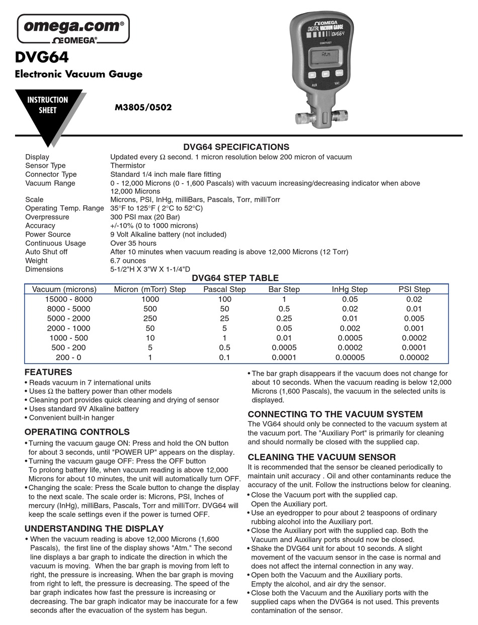 OMEGA ENGINEERING DVG64 INSTRUCTION SHEET Pdf Download ManualsLib