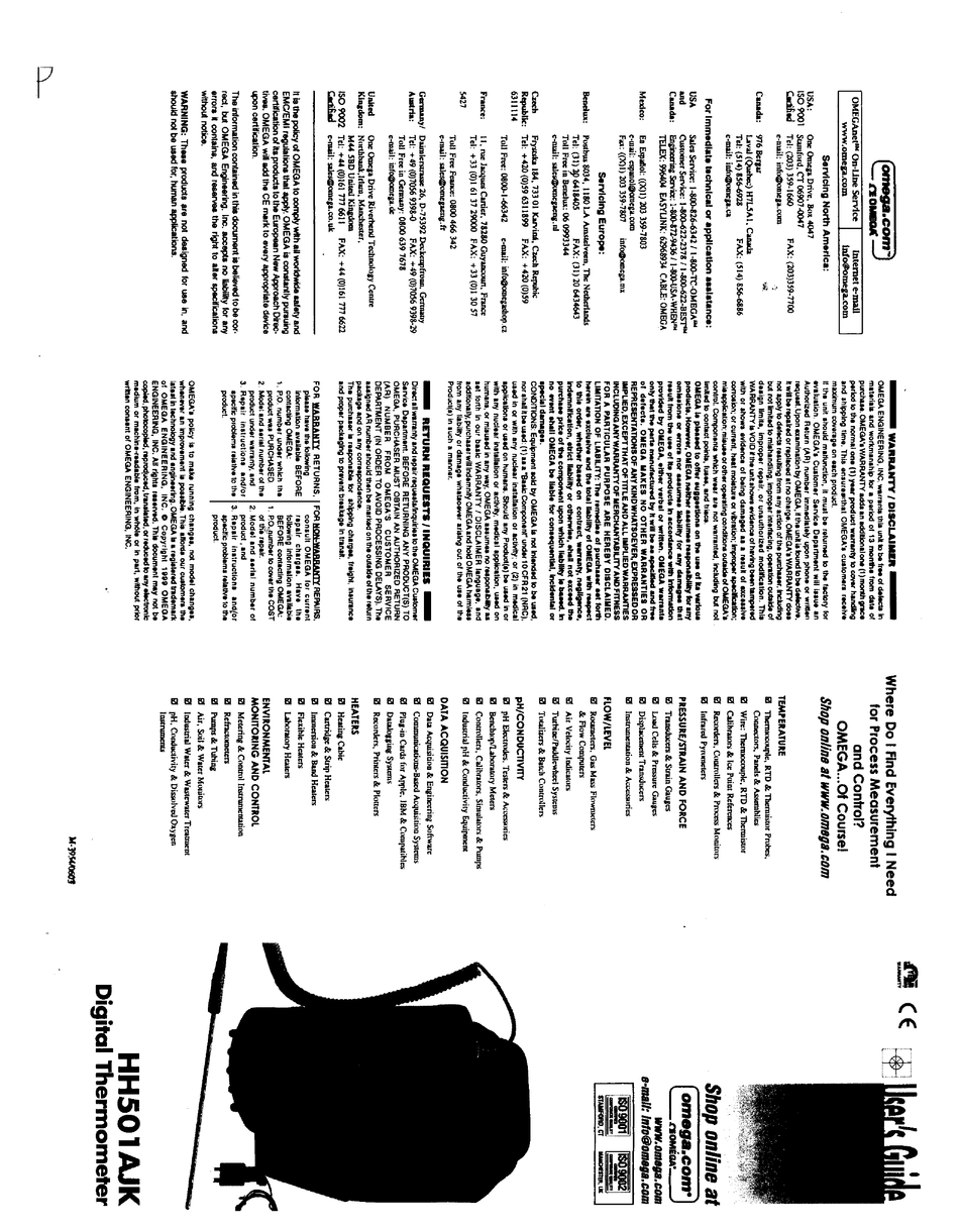 OMEGA ENGINEERING HH501AJK USER MANUAL Pdf Download ManualsLib