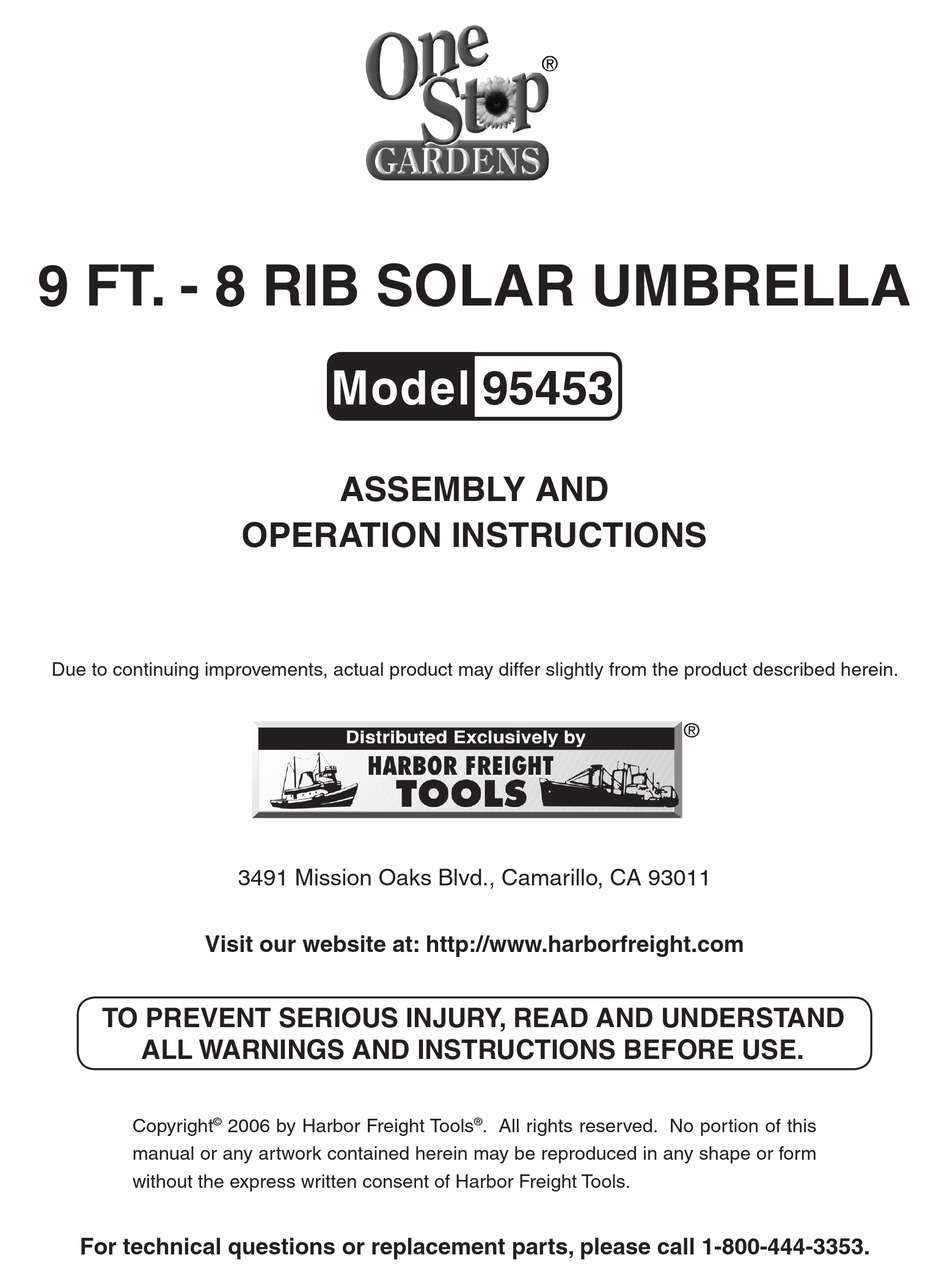 ONE STOP GARDENS 95453 ASSEMBLY AND OPERATION INSTRUCTIONS MANUAL Pdf