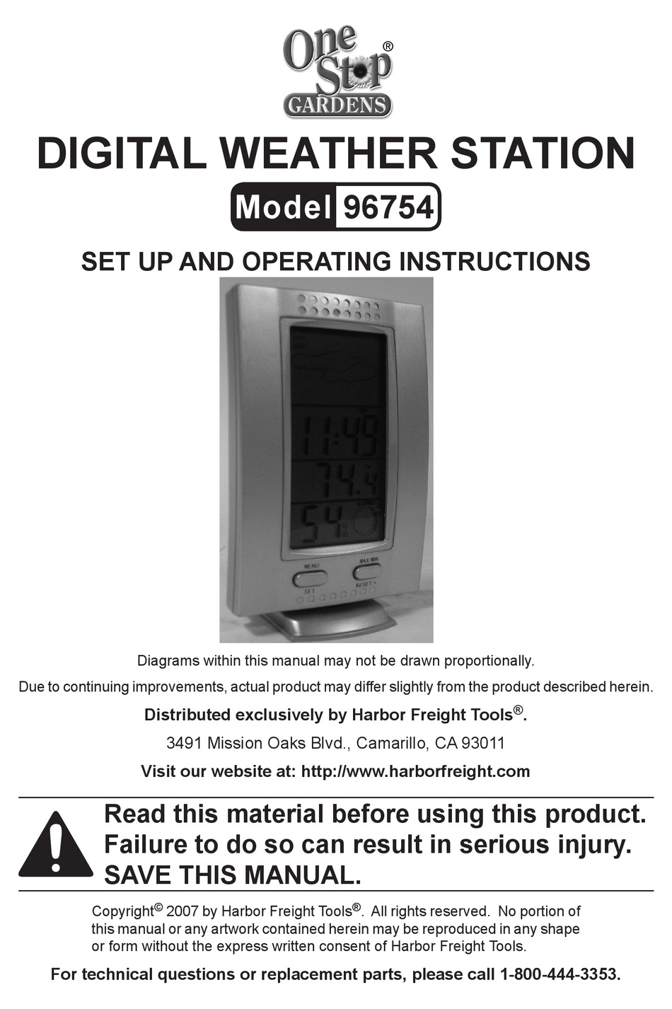 ONE STOP GARDENS 96754 SET UP AND OPERATING INSTRUCTIONS MANUAL Pdf