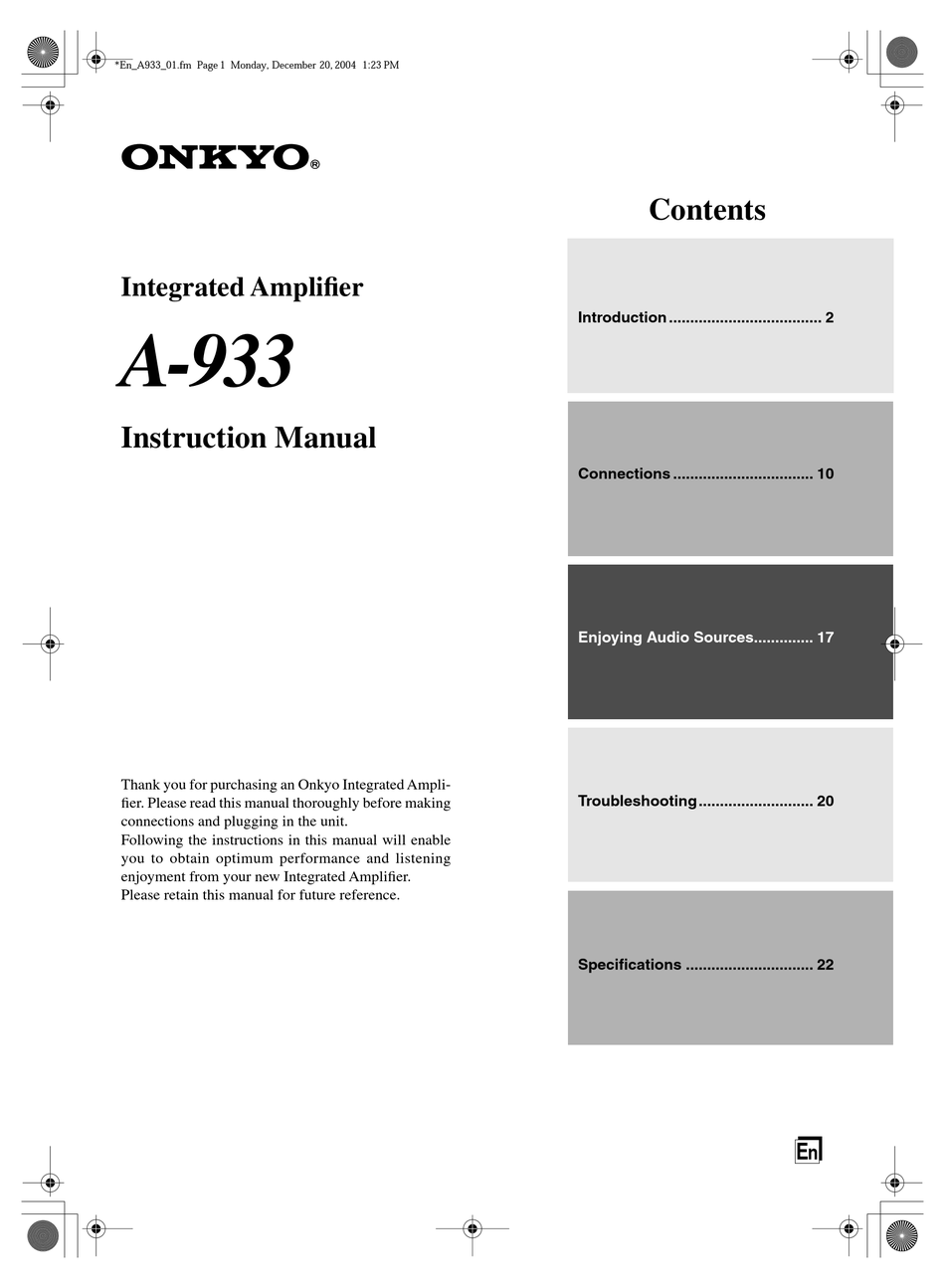 Onkyo A 933 Instruction Manual Pdf Download Manualslib