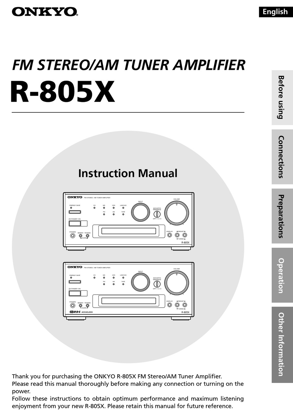 ONKYO R805X INSTRUCTION MANUAL Pdf Download ManualsLib