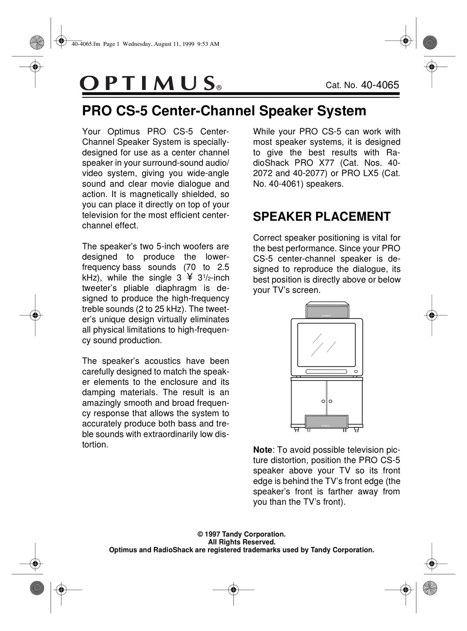 optimus center speaker