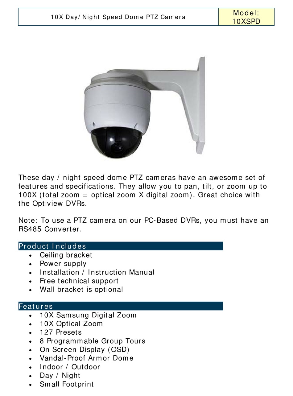 Ptz store camera specification