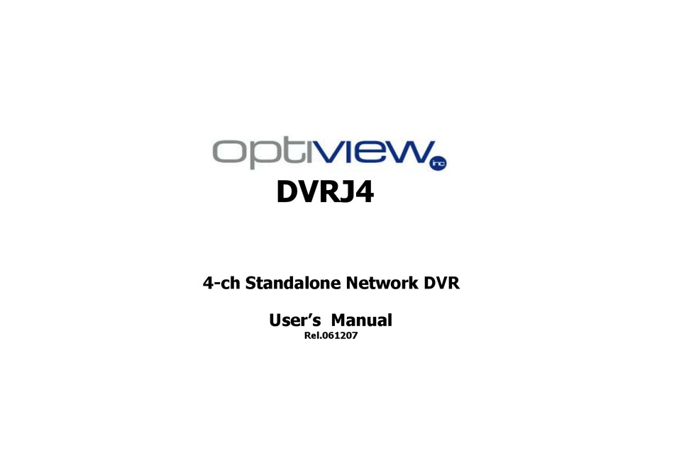 OPTIVIEW DVRJ4 USER MANUAL Pdf Download ManualsLib