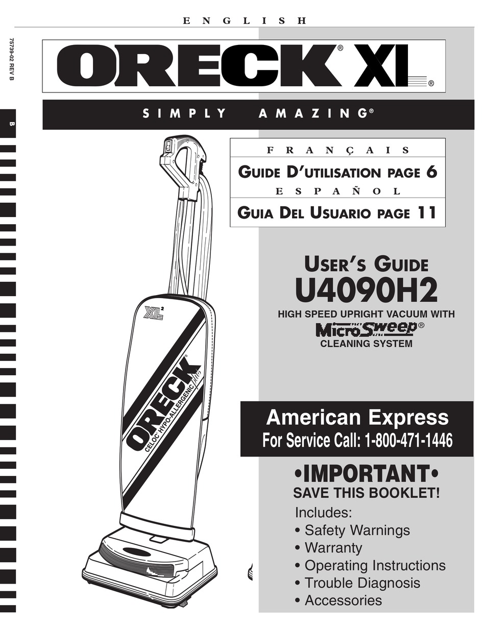 ORECK MICROSWEEP U4090H2 USER MANUAL 