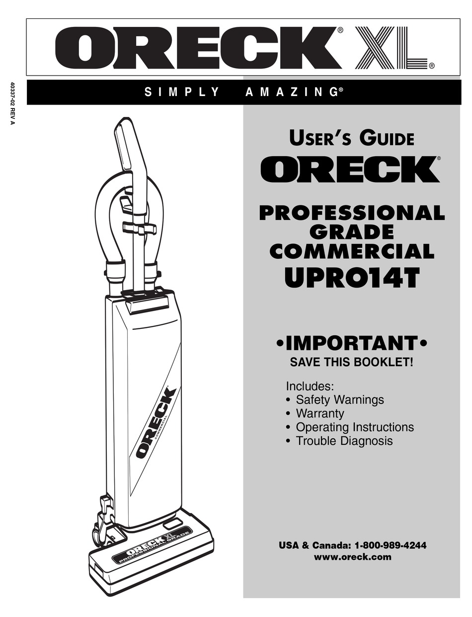 ORECK XL UPRO14T USER MANUAL Pdf 