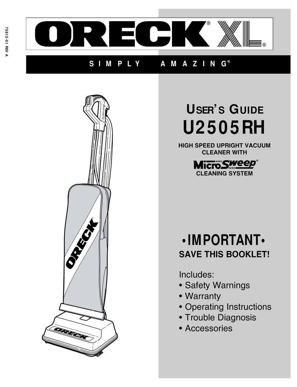 ORECK XL U2505RH USER MANUAL Pdf Download ManualsLib