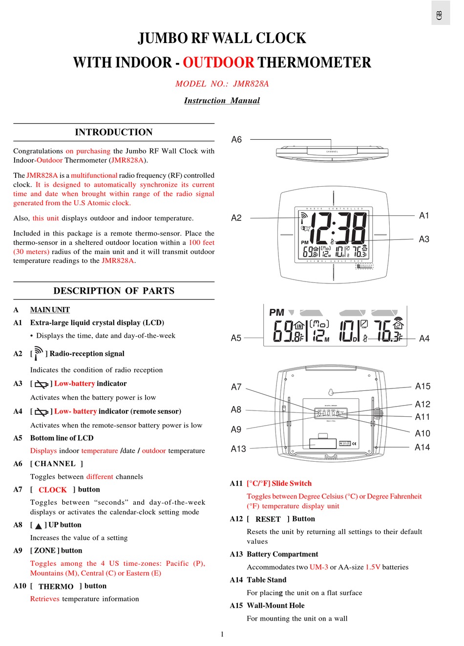 OREGON SCIENTIFIC JUMBO JMR828A MANUAL Pdf Download | ManualsLib