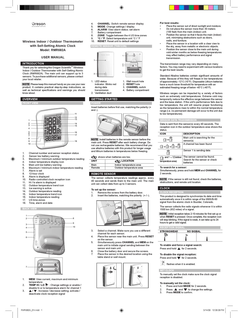 Oregon Scientific Rmr A User Manual Pdf Download Manualslib