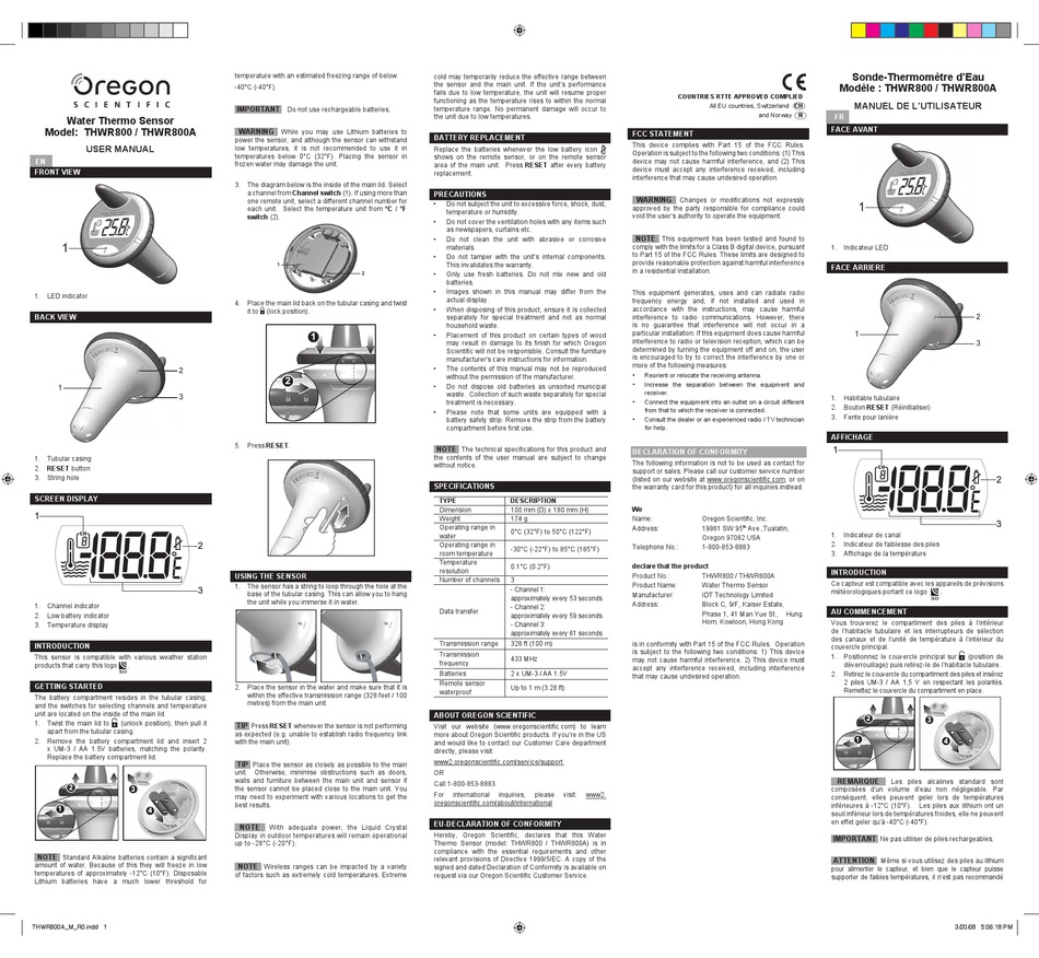 OREGON SCIENTIFIC THWR800 USER MANUAL Pdf Download | ManualsLib