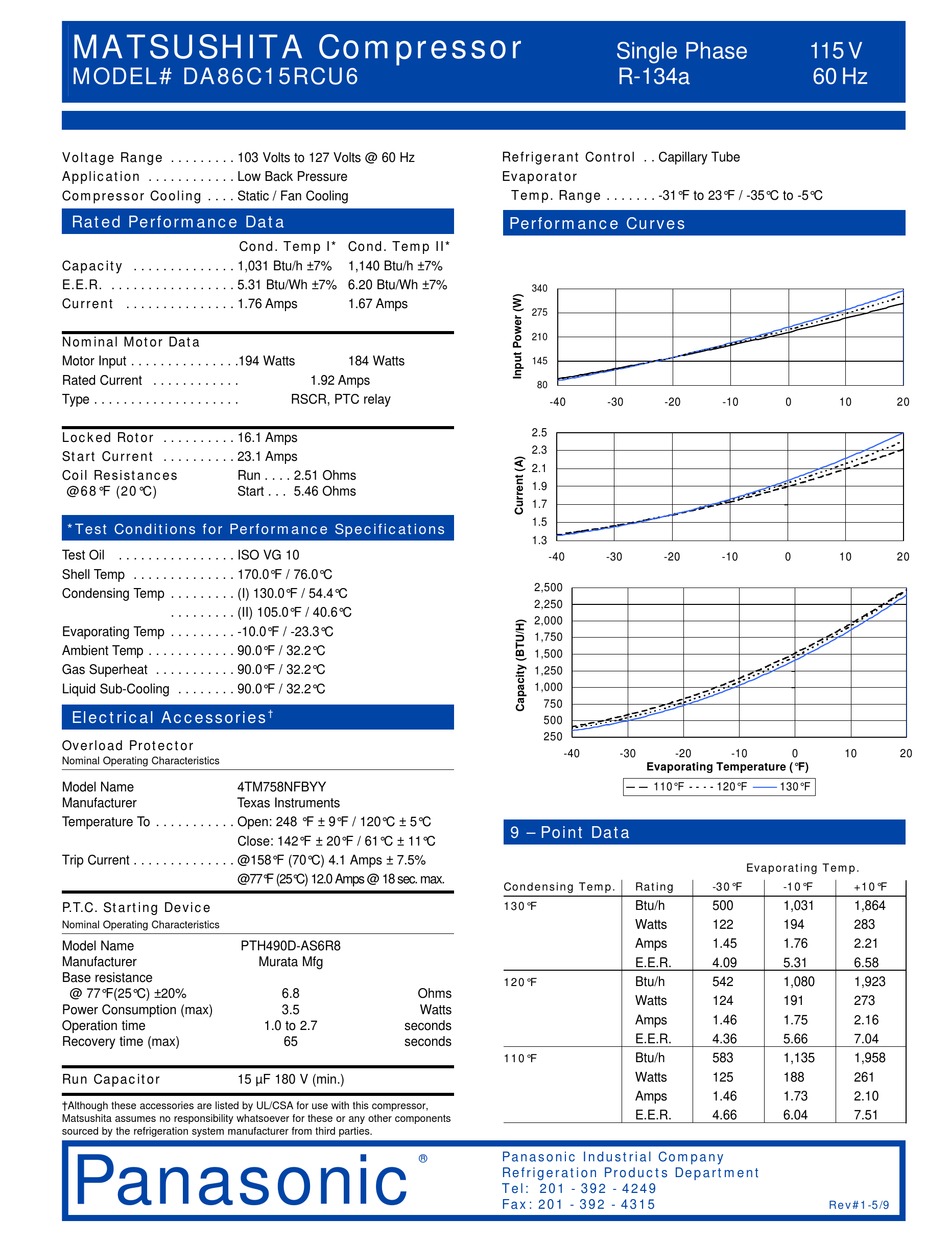 PANASONIC DA86C15RCU6 SPECIFICATION SHEET Pdf Download | ManualsLib