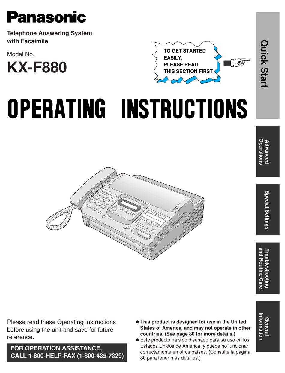 PANASONIC KX-F880 OPERATING INSTRUCTIONS MANUAL Pdf Download 