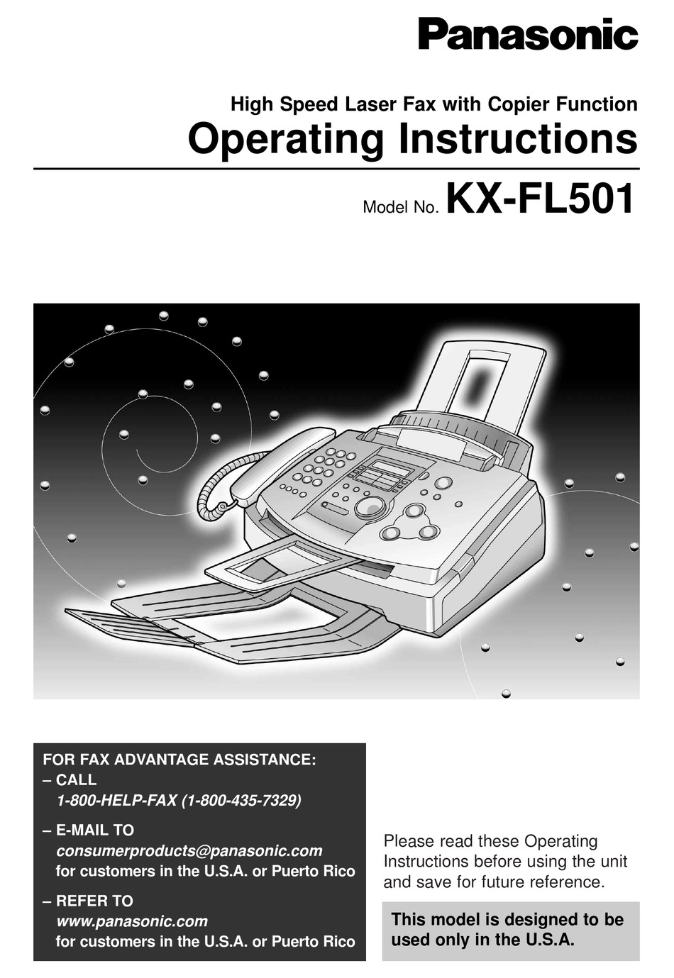 PANASONIC KX-FL501 OPERATING INSTRUCTIONS MANUAL Pdf Download 