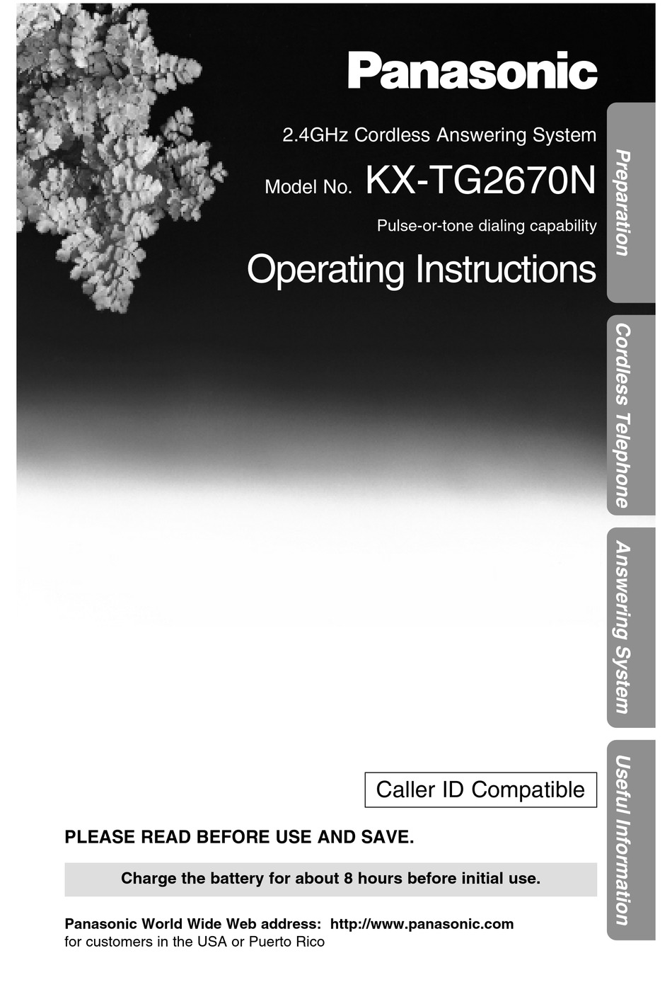 PANASONIC KX-TG2670N OPERATING INSTRUCTIONS MANUAL Pdf Download