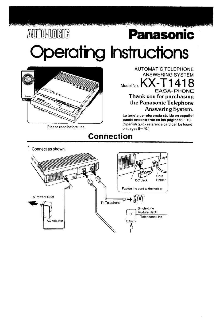 PANASONIC KX-T1418 OPERATING INSTRUCTIONS MANUAL Pdf Download | ManualsLib