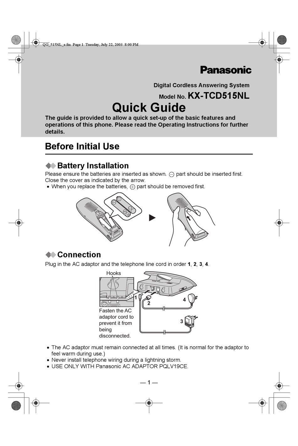 panasonic home phone symbols