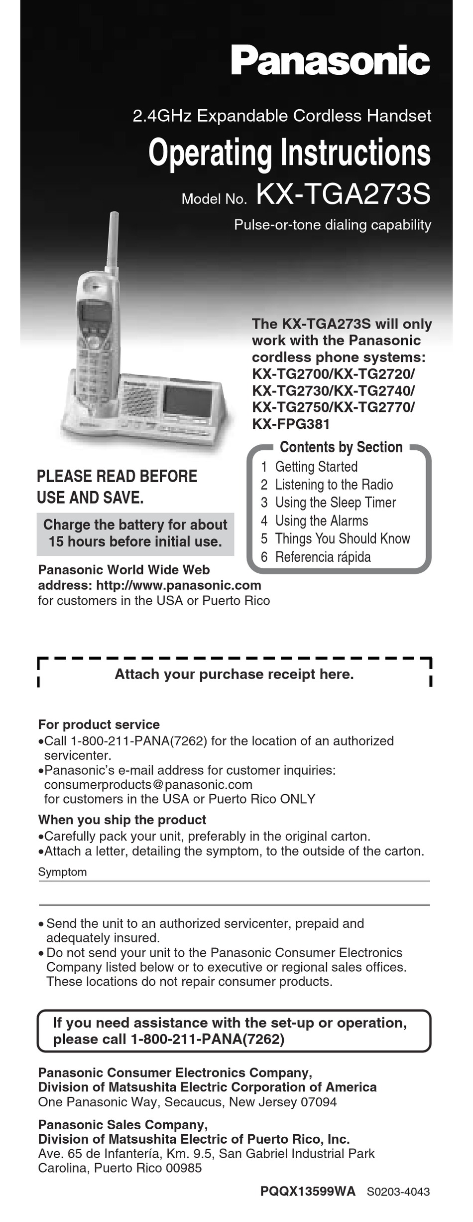 Replacement Panasonic KX-TGA650B Telephone Handset ONLY ++FREE SHIP! 
