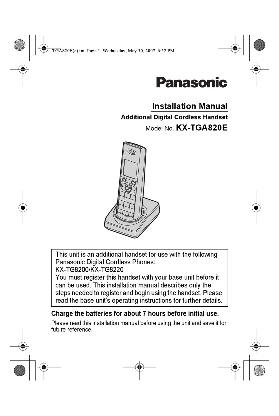 PANASONIC KX-TGA820E INSTALLATION MANUAL Pdf Download | ManualsLib