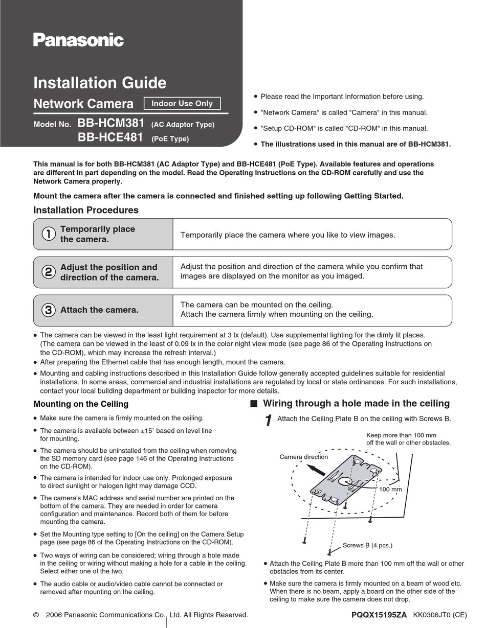 PANASONIC BB-HCE481 INSTALLATION MANUAL Pdf Download | ManualsLib