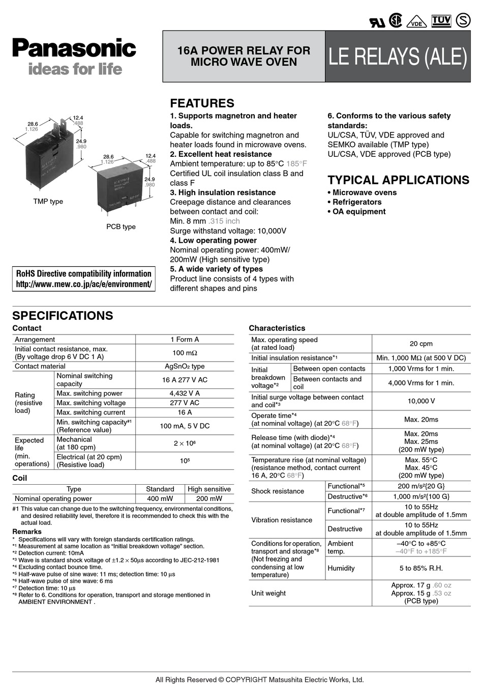 PANASONIC LE RELAYS SPECIFICATIONS Pdf Download ManualsLib
