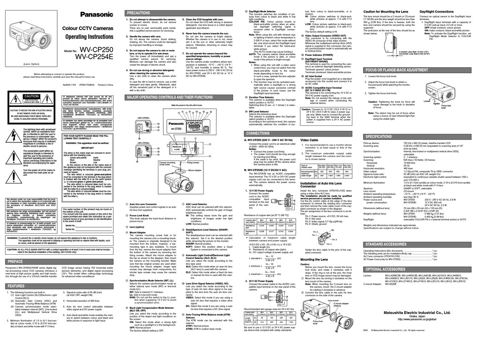 PANASONIC WV-CP250 OPERATING INSTRUCTIONS Pdf Download | ManualsLib