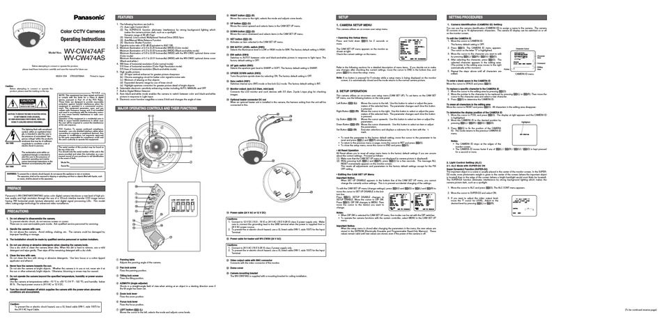 PANASONIC WV-CW474A OPERATING INSTRUCTIONS Pdf Download | ManualsLib