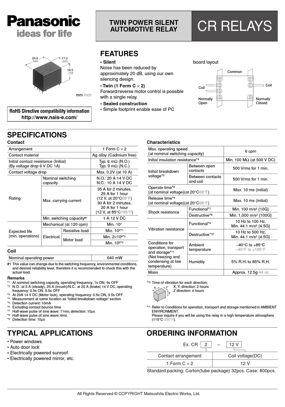 PANASONIC CR RELAYS SPECIFICATIONS Pdf Download ManualsLib