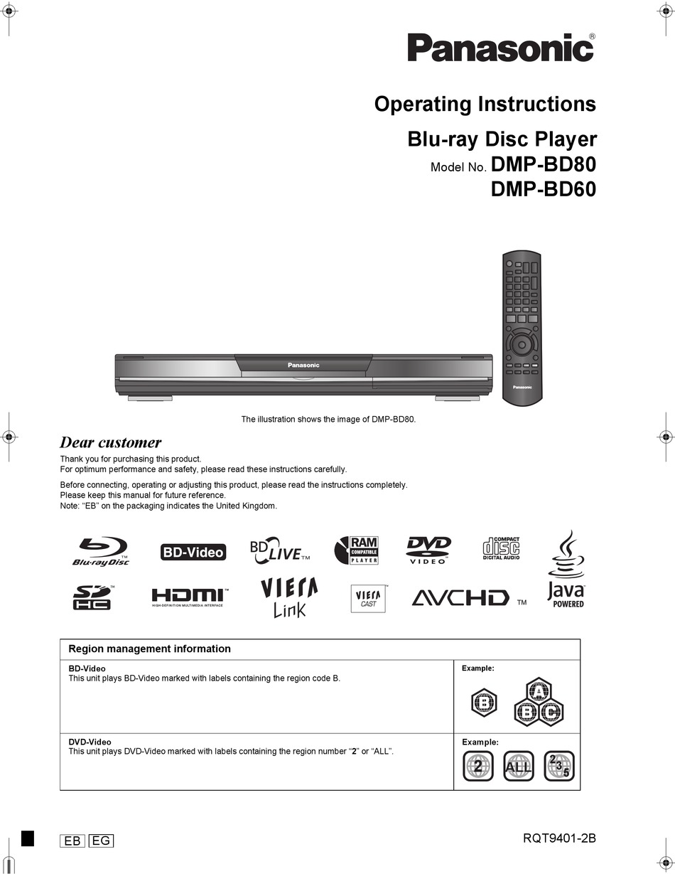 PANASONIC DMP-BD80 OPERATING INSTRUCTIONS MANUAL Pdf Download | ManualsLib