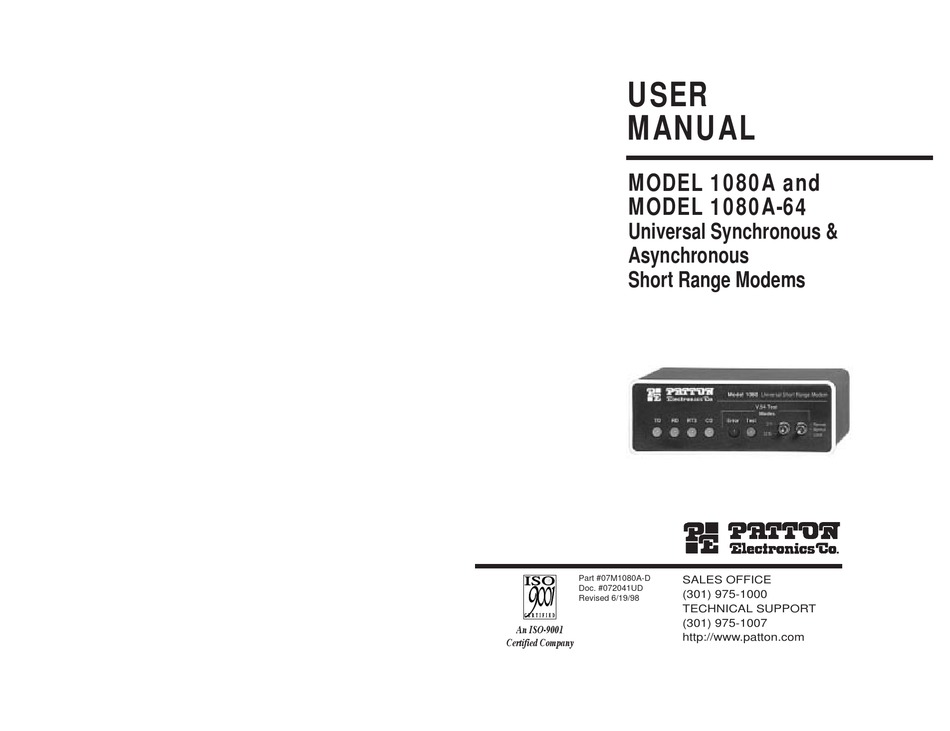 PATTON ELECTRONICS 1080A USER MANUAL Pdf Download ManualsLib