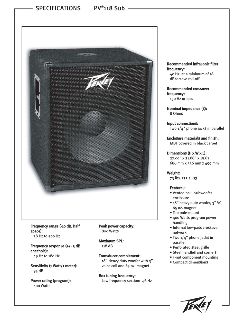 pv 118 subwoofer
