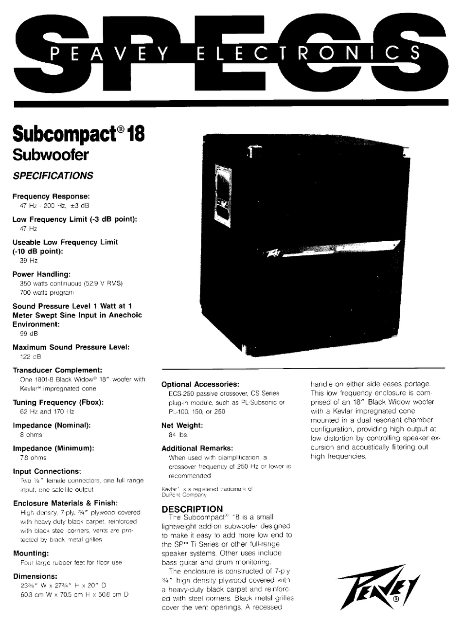 peavey subcompact 18 subwoofer