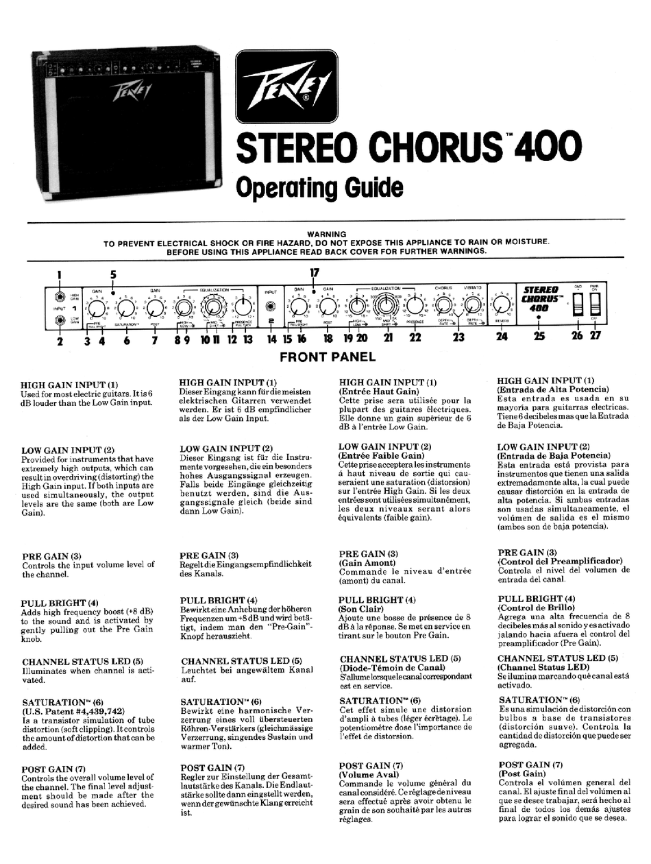 PEAVEY STEREO CHORUS 400 OPERATING MANUAL Pdf Download | ManualsLib