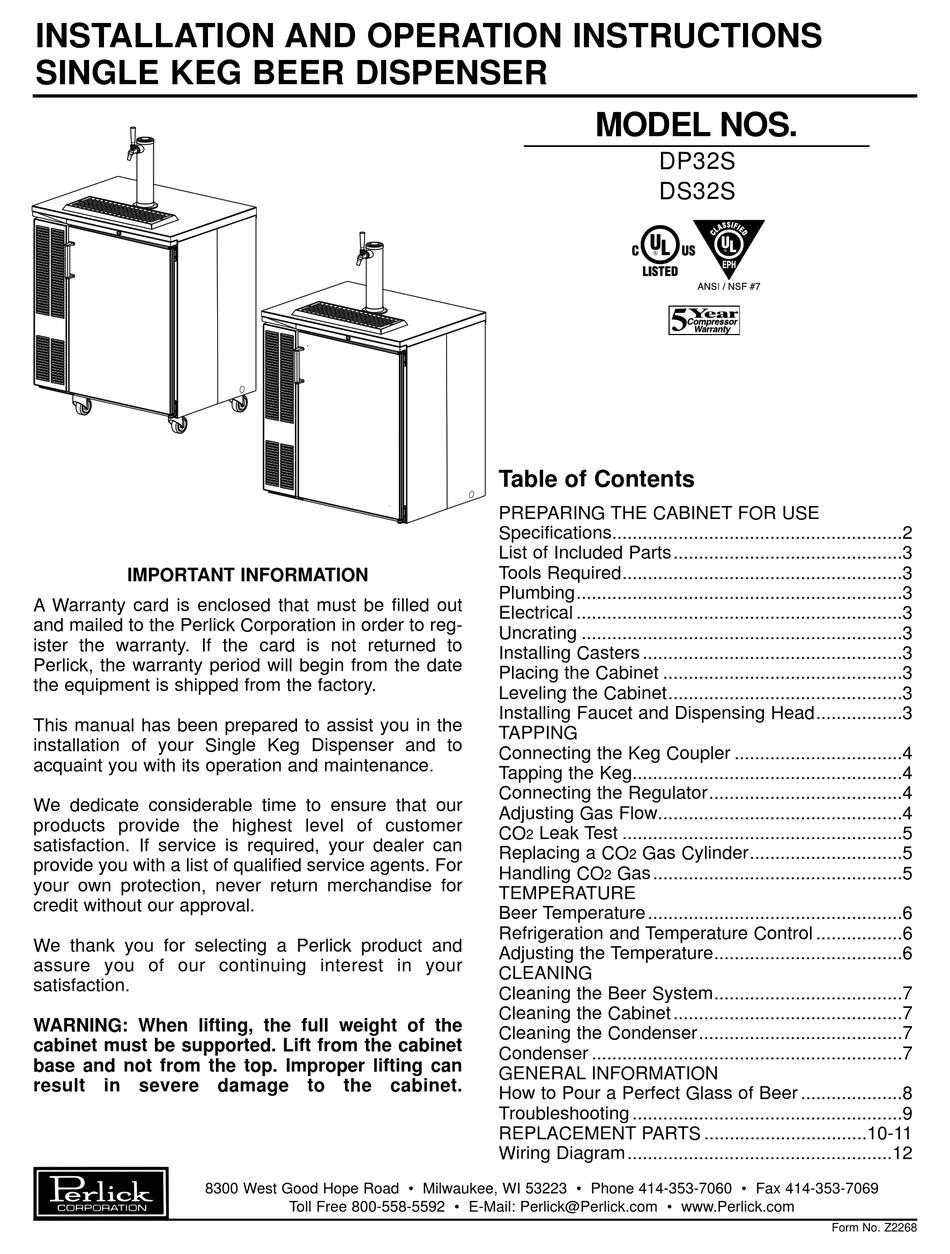 PERLICK DP32S INSTALLATION AND OPERATION INSTRUCTIONS MANUAL Pdf