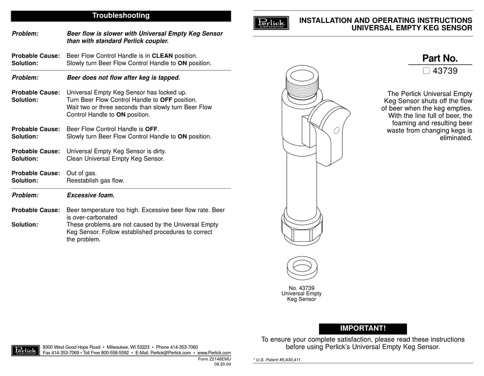 PERLICK Z2148EMU INSTALLATION AND OPERATING INSTRUCTIONS Pdf Download