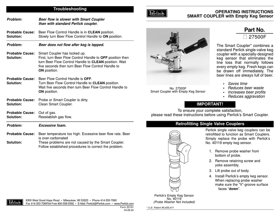 PERLICK Z2151 OPERATING INSTRUCTIONS Pdf Download ManualsLib
