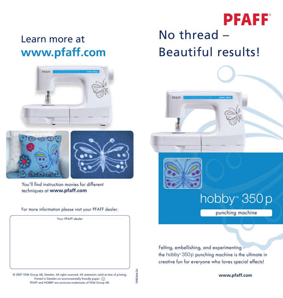 PFAFF PUNCHING MACHINE HOBBY 350P DATASHEET Pdf Download ManualsLib