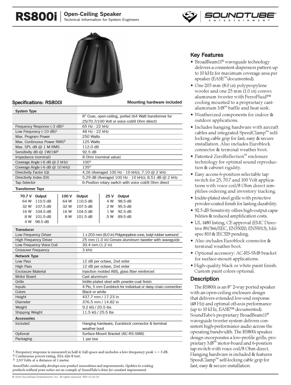 Soundtube Rs800i Technical Information Pdf Download Manualslib