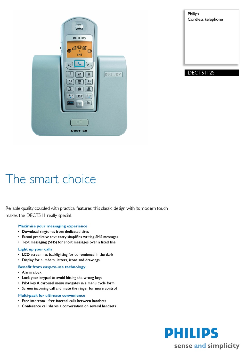 PHILIPS DECT5112S SPECIFICATIONS Pdf Download | ManualsLib