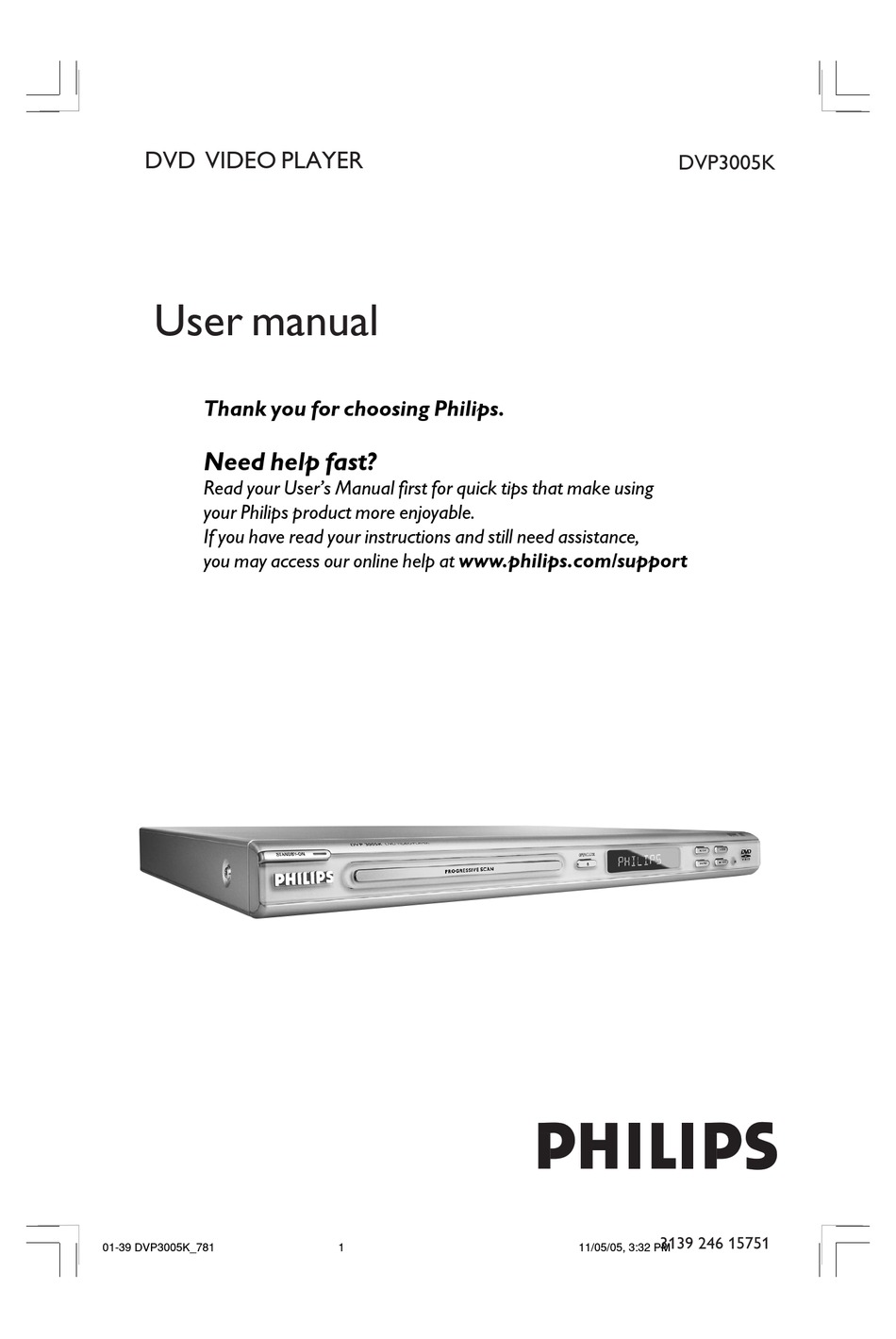 PHILIPS DVP3005K USER MANUAL Pdf Download | ManualsLib