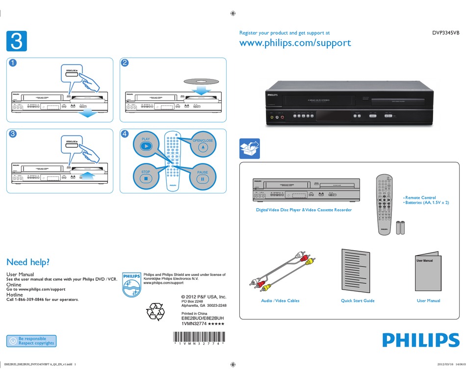 PHILIPS DVP3345VB QUICK START MANUAL Pdf Download ManualsLib