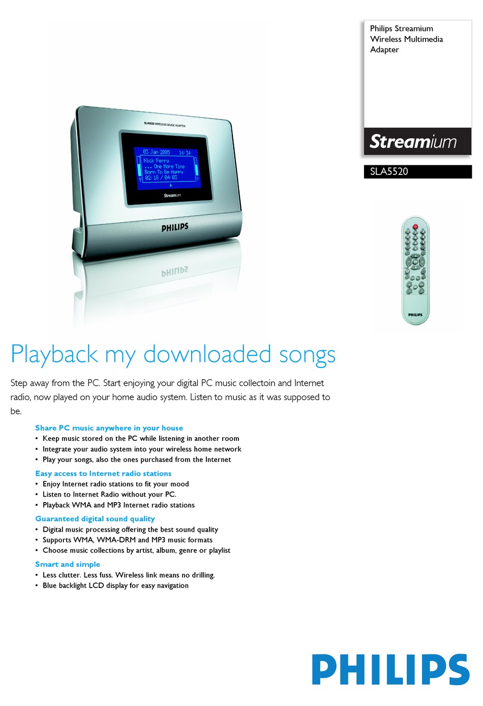 PHILIPS STREAMIUM SLA5520 SPECIFICATIONS Pdf Download ManualsLib