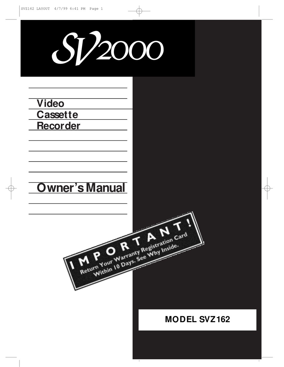 PHILIPS SV2000 SVZ162 OWNER