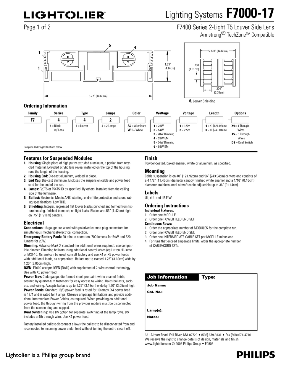 LIGHTOLIER ARMSTRONG F7000-17 PRODUCT MANUAL Pdf Download | ManualsLib