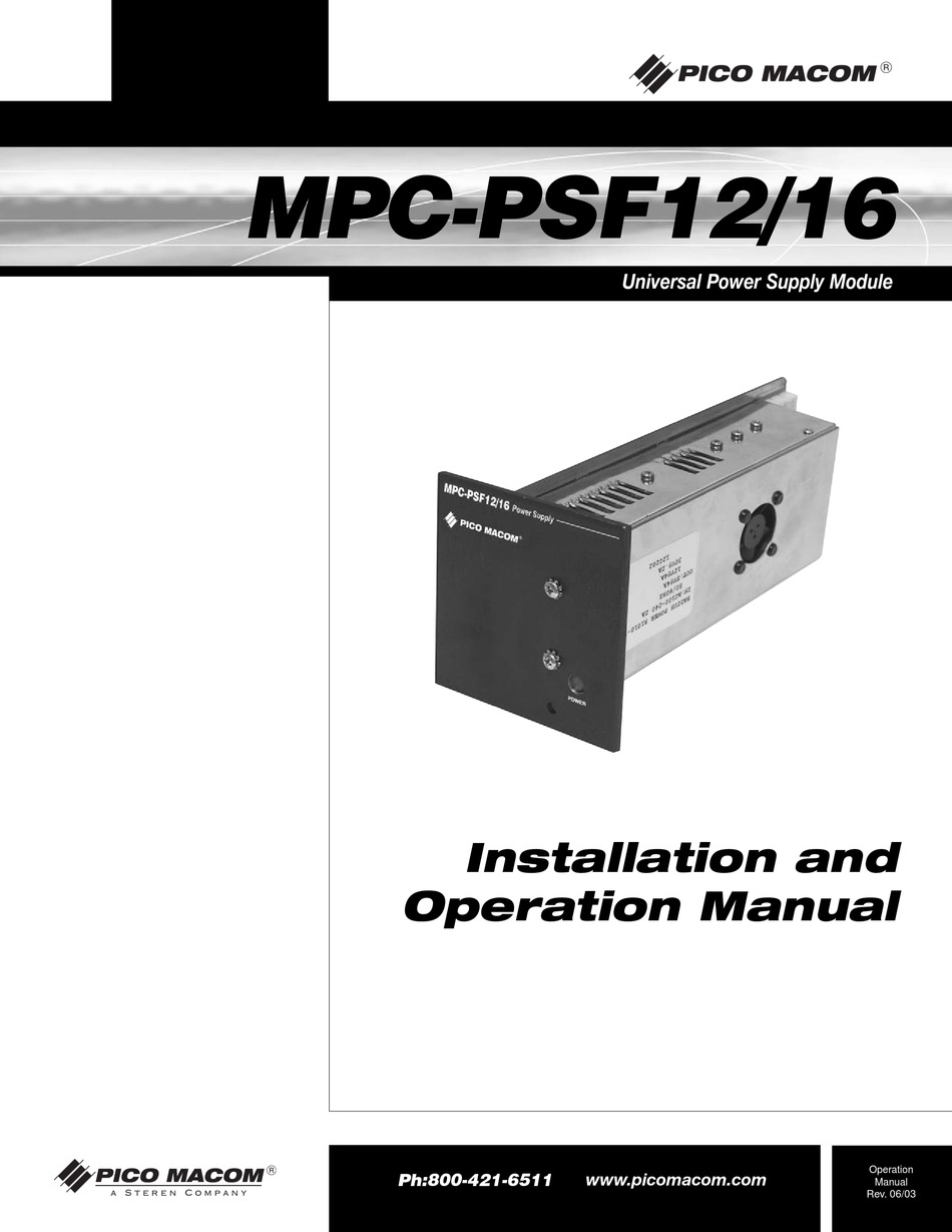 Pico Macom Mpc Psf12 Installation And Operation Manual Pdf Download Manualslib