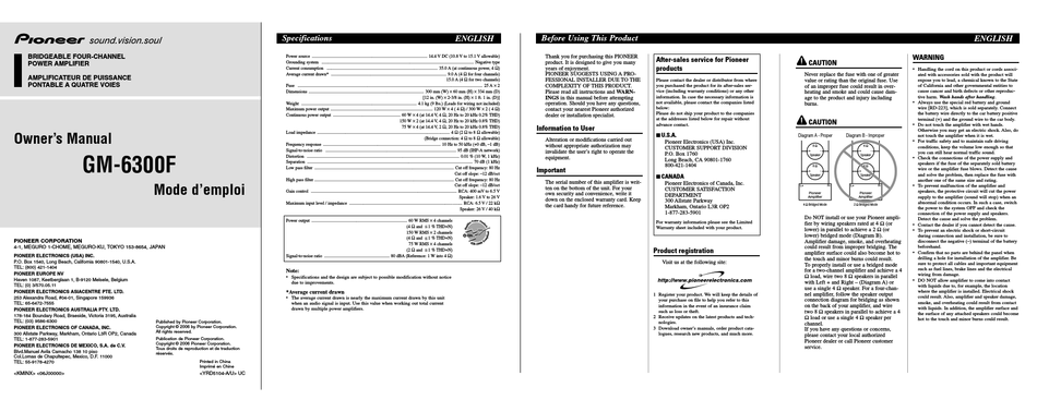 PIONEER GM-6300F OWNER'S MANUAL Pdf Download | ManualsLib